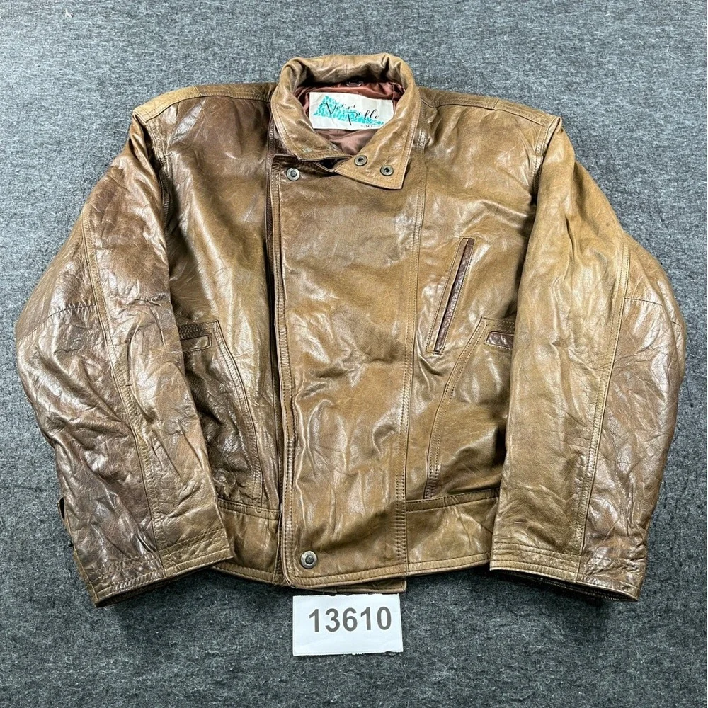 Vintage Verri Pelle Leather Jacket Mens 42 Brown Good Asymmetrical Zip Aviator